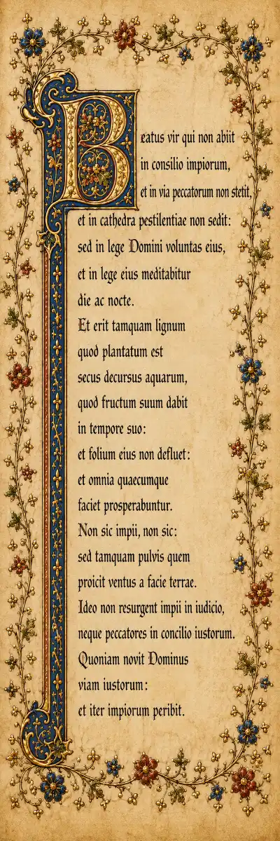Printable illuminated Psalm 1 bookmark preview.