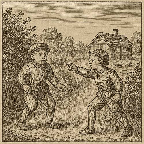Imagined engraving of a friend of the young Francis Drake on a rural English farm, accusing Drake of being a heretic. Part of the historical fiction novel Sic Parvis Magna.