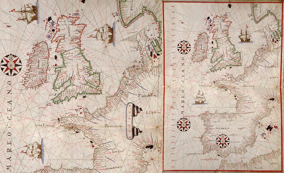 Historical fiction short story Retribution frontispiece before and after, Joan Oliva&rsquo;s Portolan Atlas of the Mediterranean Sea