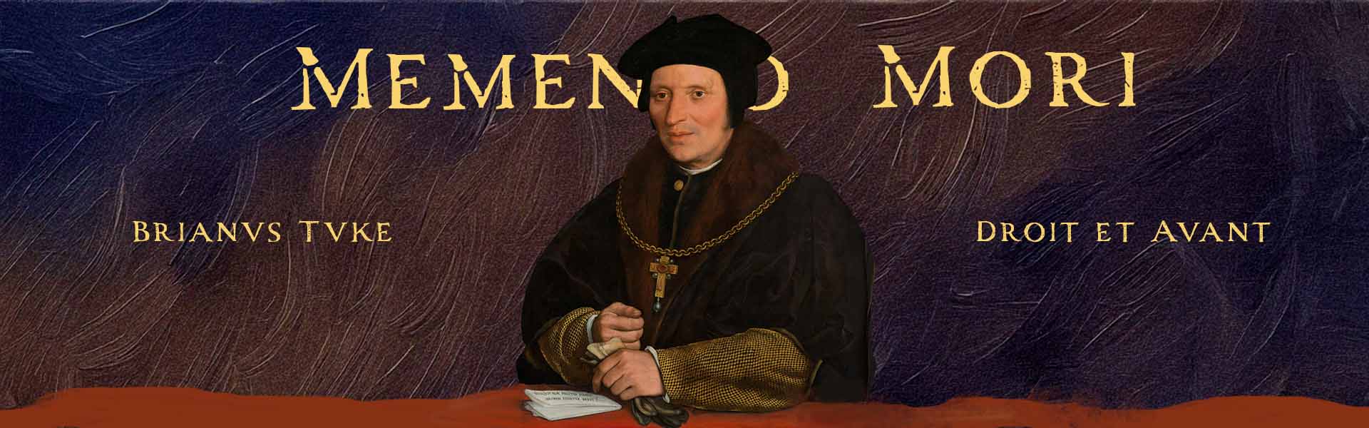 Modified portrait of Sir Brian Tuke, originally painted by Holbein, with memento mori theme for Tudor England historical fiction post about Francis Drake and Sic Parvis Magna.